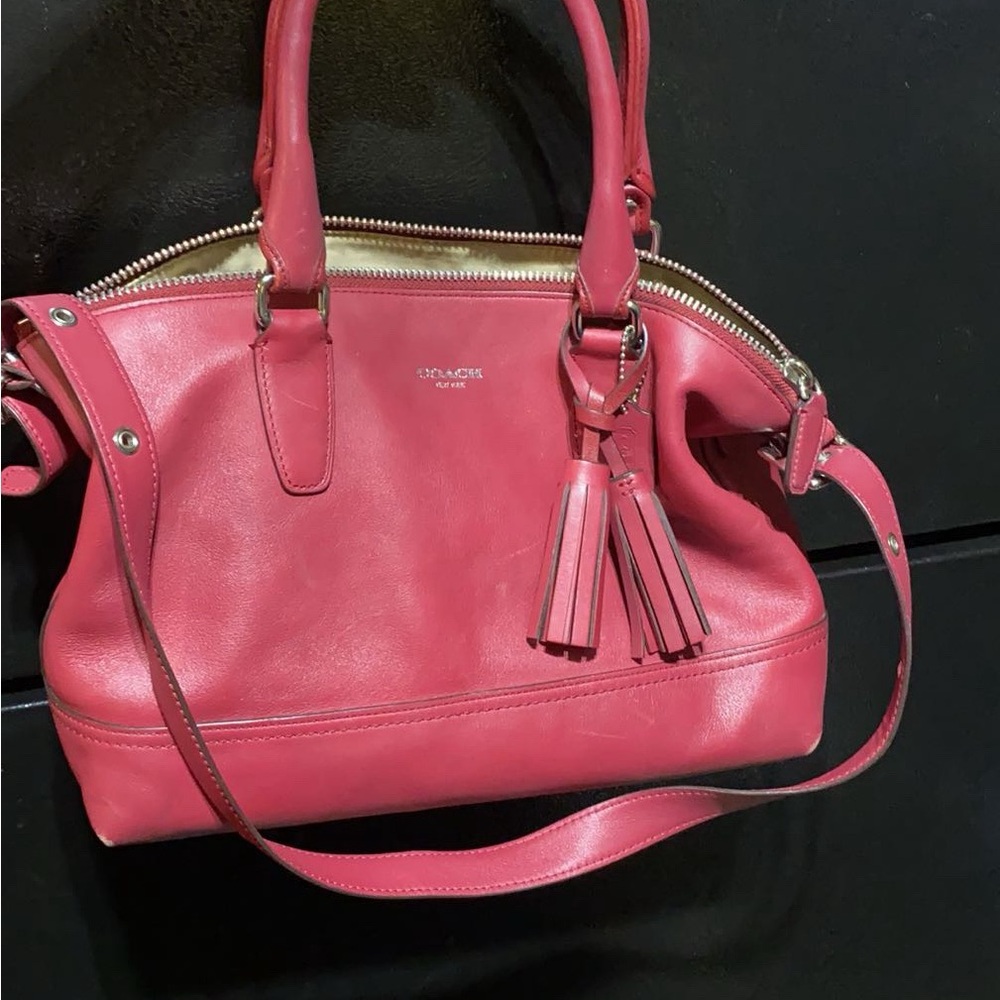 Coach Pink- Red Leather Satchel with Tassel